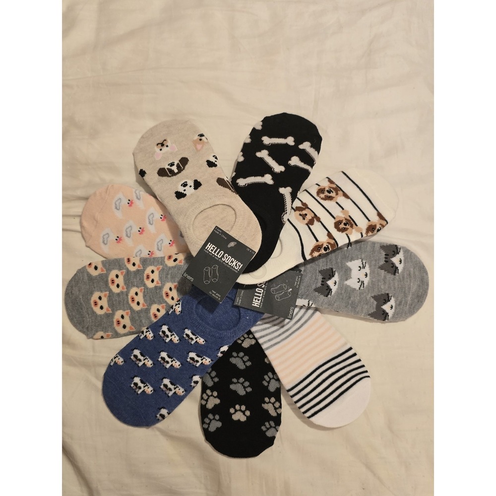 Lot Of 9 pairs HELLO Socks  No Show Socks Liners Variety - Size Fits Most‎